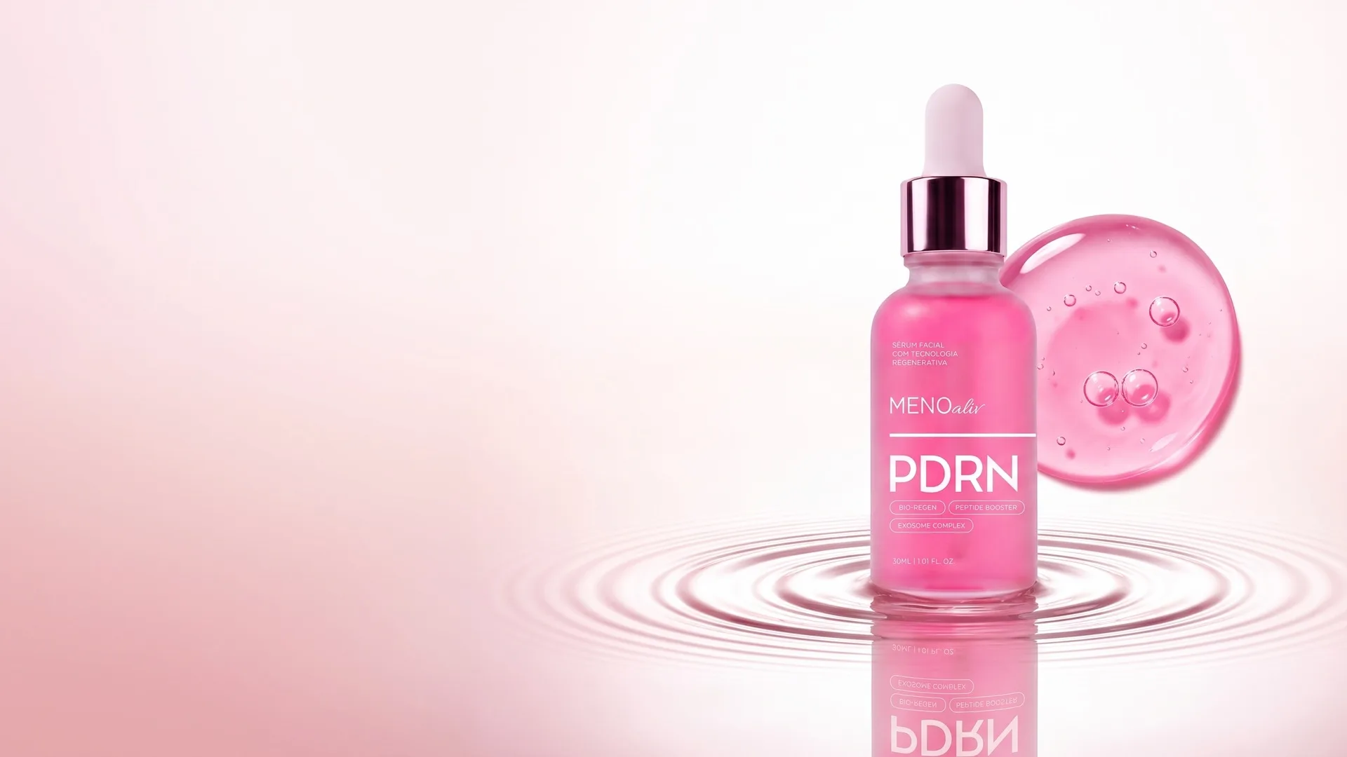 Sérum Facial PDRN Meno Aliv sobre superfície com ondas de água