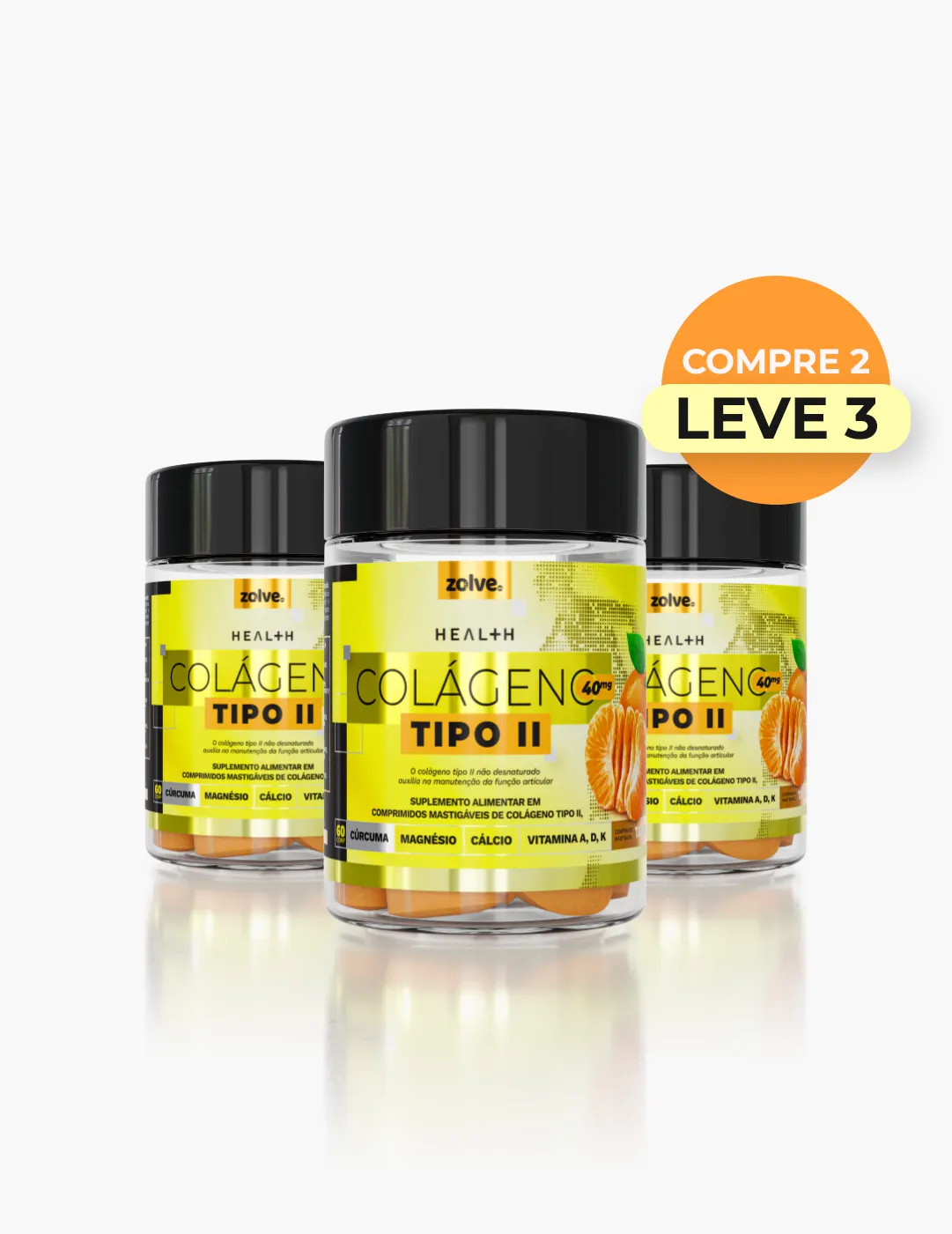 Kit com 3 potes de Zolve Colágeno Tipo 2 (tratamento de 90 dias)
