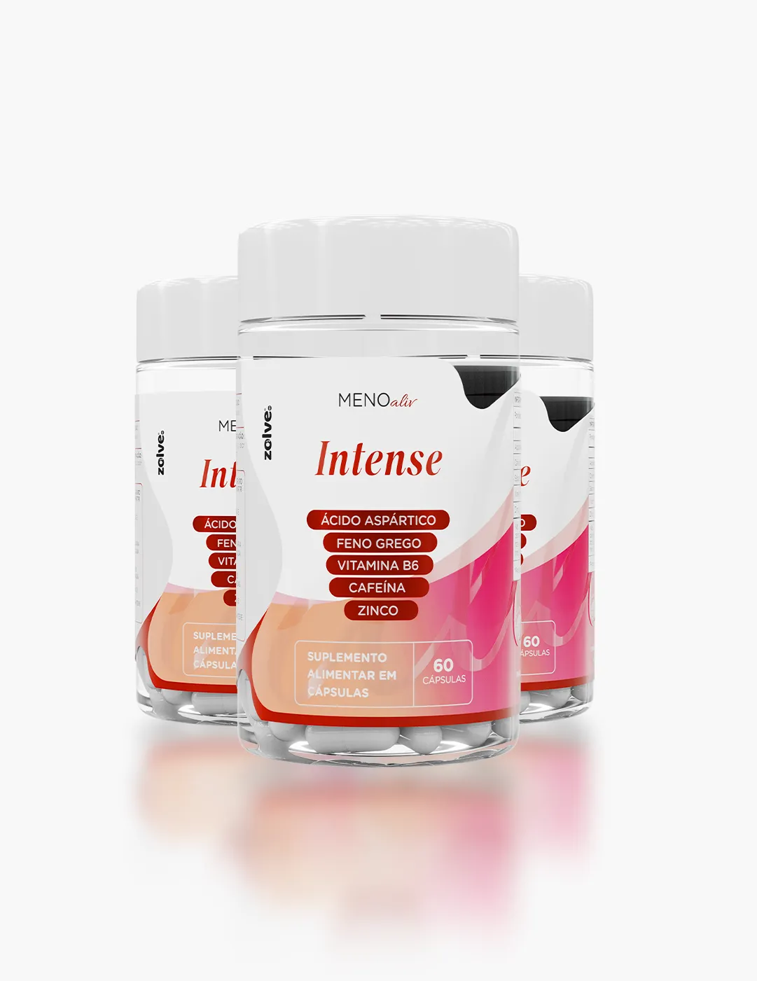 Mockup do tratamento de 90 dias de Meno Aliv Intense (3 potes)