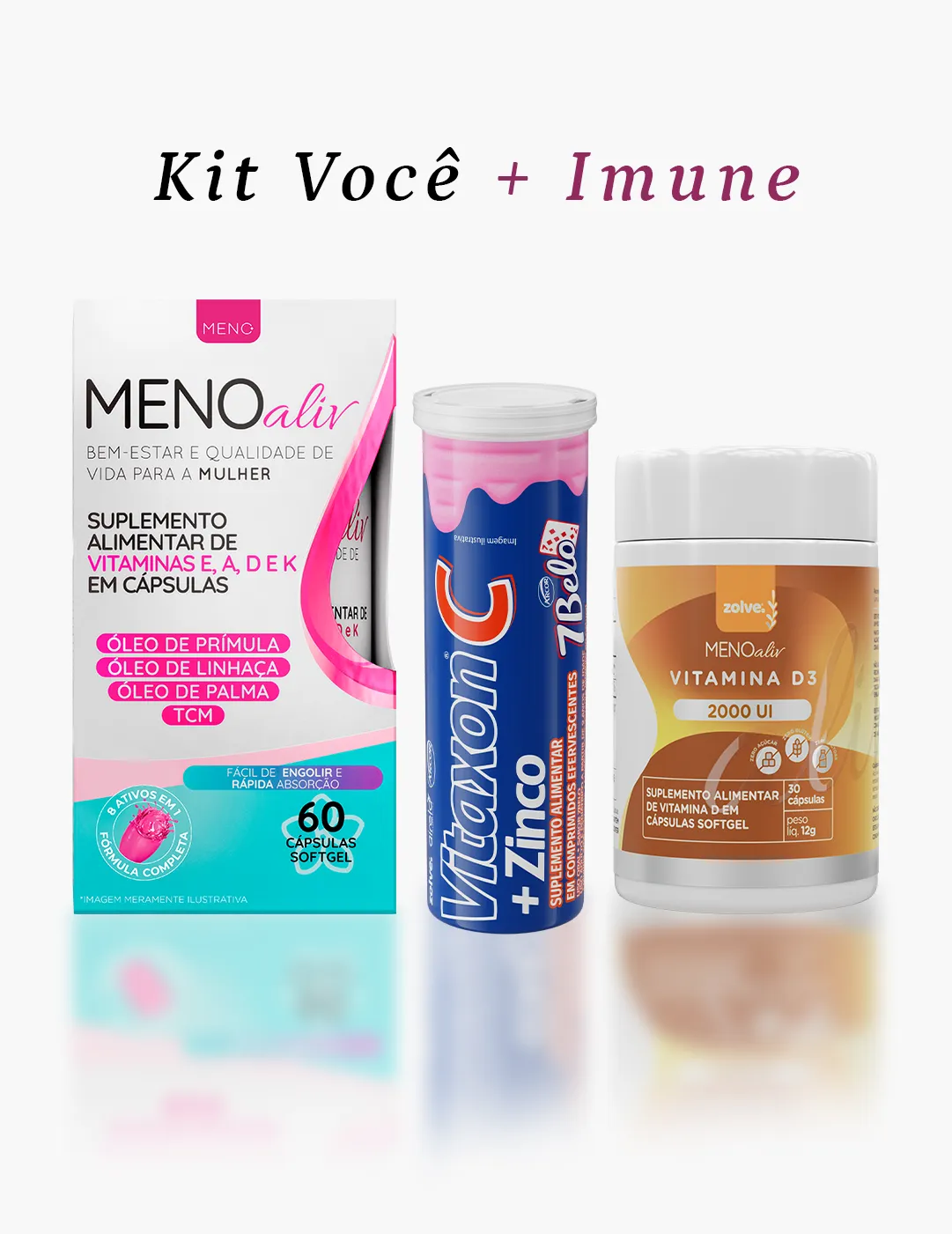 Mockup do Kit Você + Imune com os 3 produtos