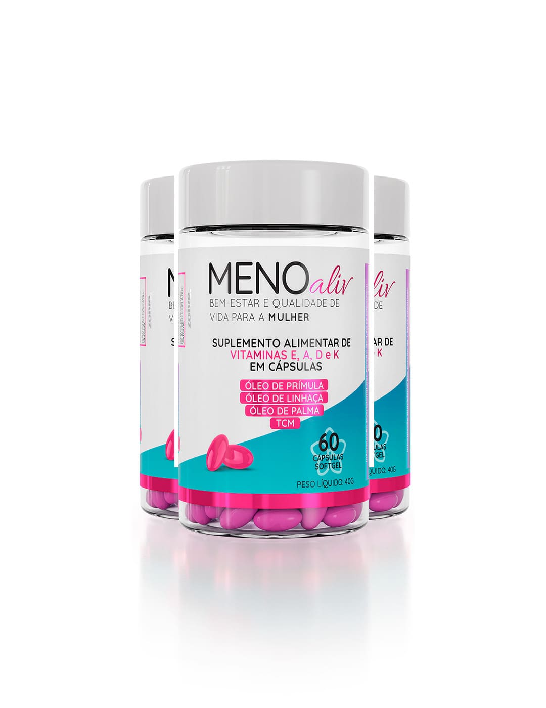 Kit com 3 potes de Meno Aliv, 60 cápsulas softgel cada