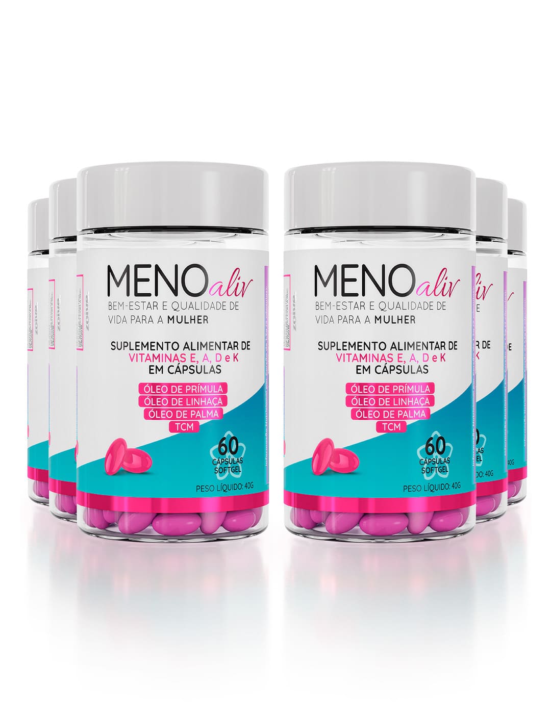 Kit com 6 potes de Meno Aliv para tratamento de 180 dias